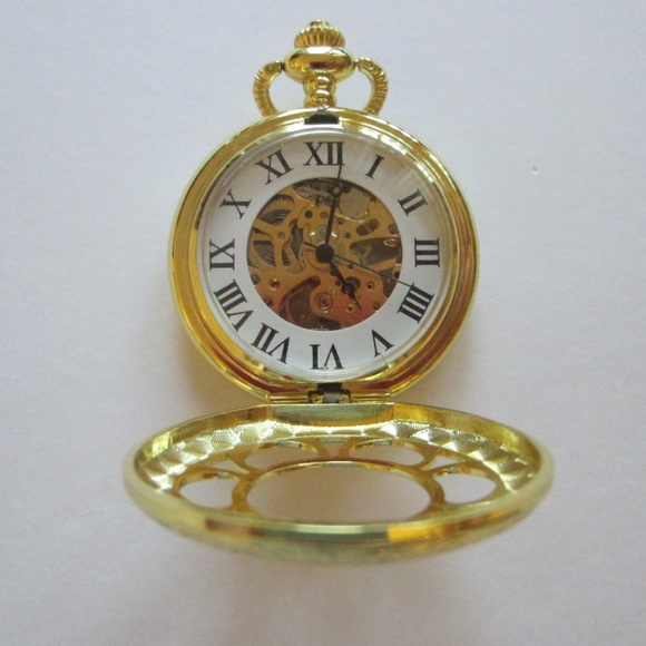 Golden Brass Filigree Geometric Winding Open Concept Pocket Watch Pendant main image 13